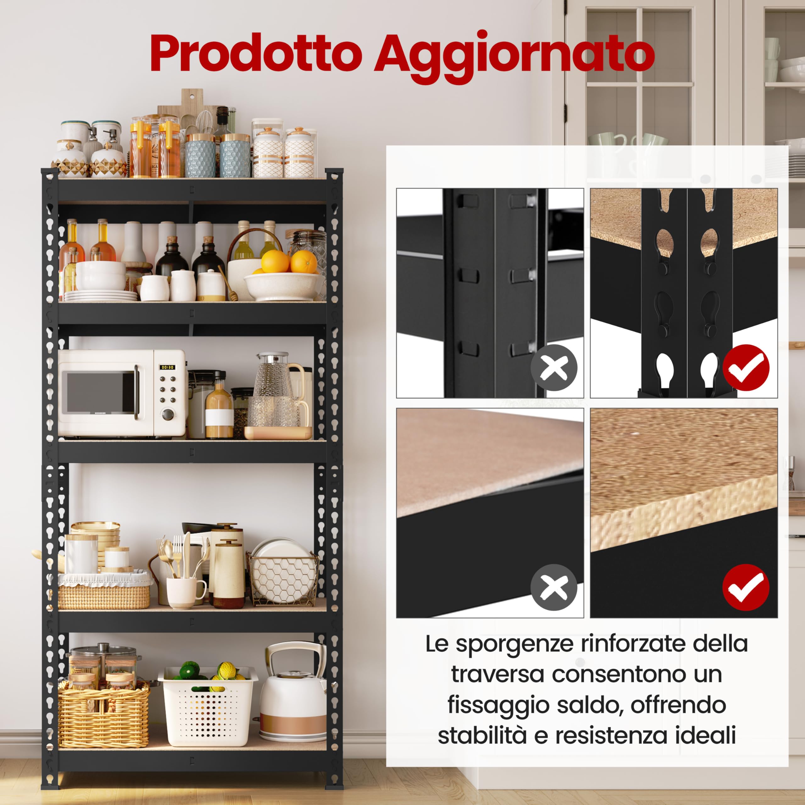 Yaheetech Scaffale Metallo Garage 70×30×150 cm Scaffalatura di Stoccaggio a 5 Ripiani Regolabili Montaggio Facile Senza Bulloni Portata 130 kg per Ripiano per Magazzino Cantina Officina Nero