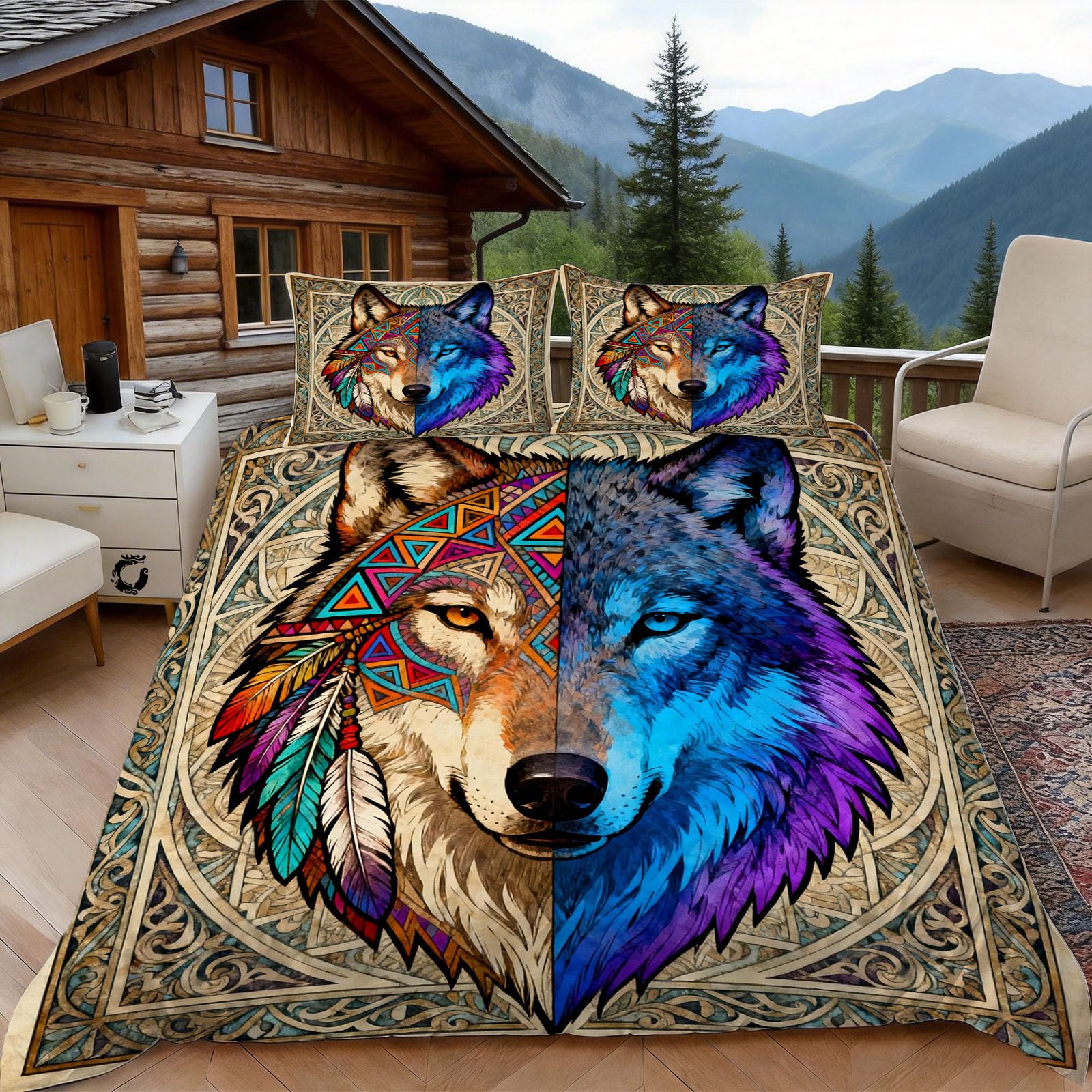 Housse de couette loup 140x200 avec zip pour enfilage facile
