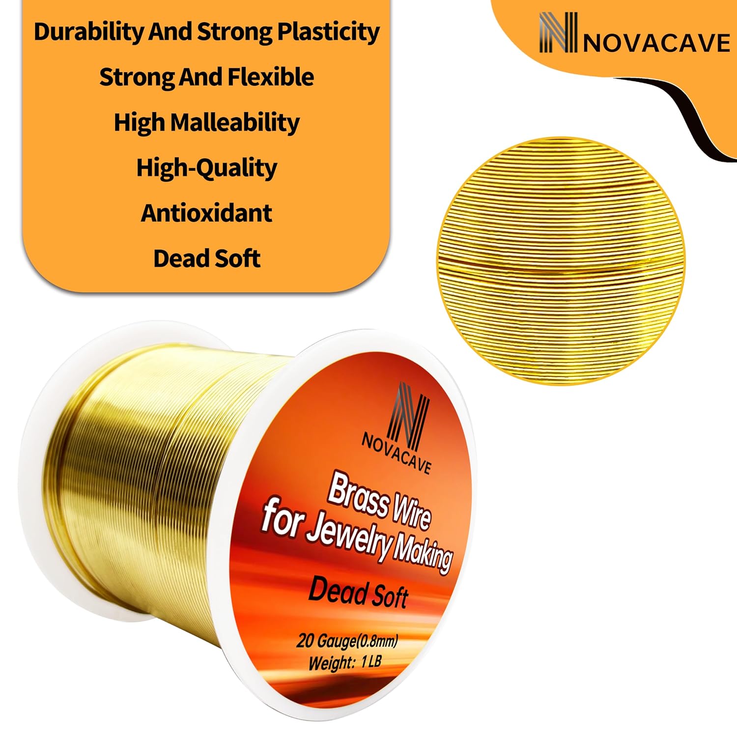 20 Gauge Solid Brass Wire 1 Pound Spool, Tarnish Resistant Jewelry Craft Wire for Wire Wrapping, Metalworking, DIY Crafts, Clockmaking, Sculpting & Handmade Decor