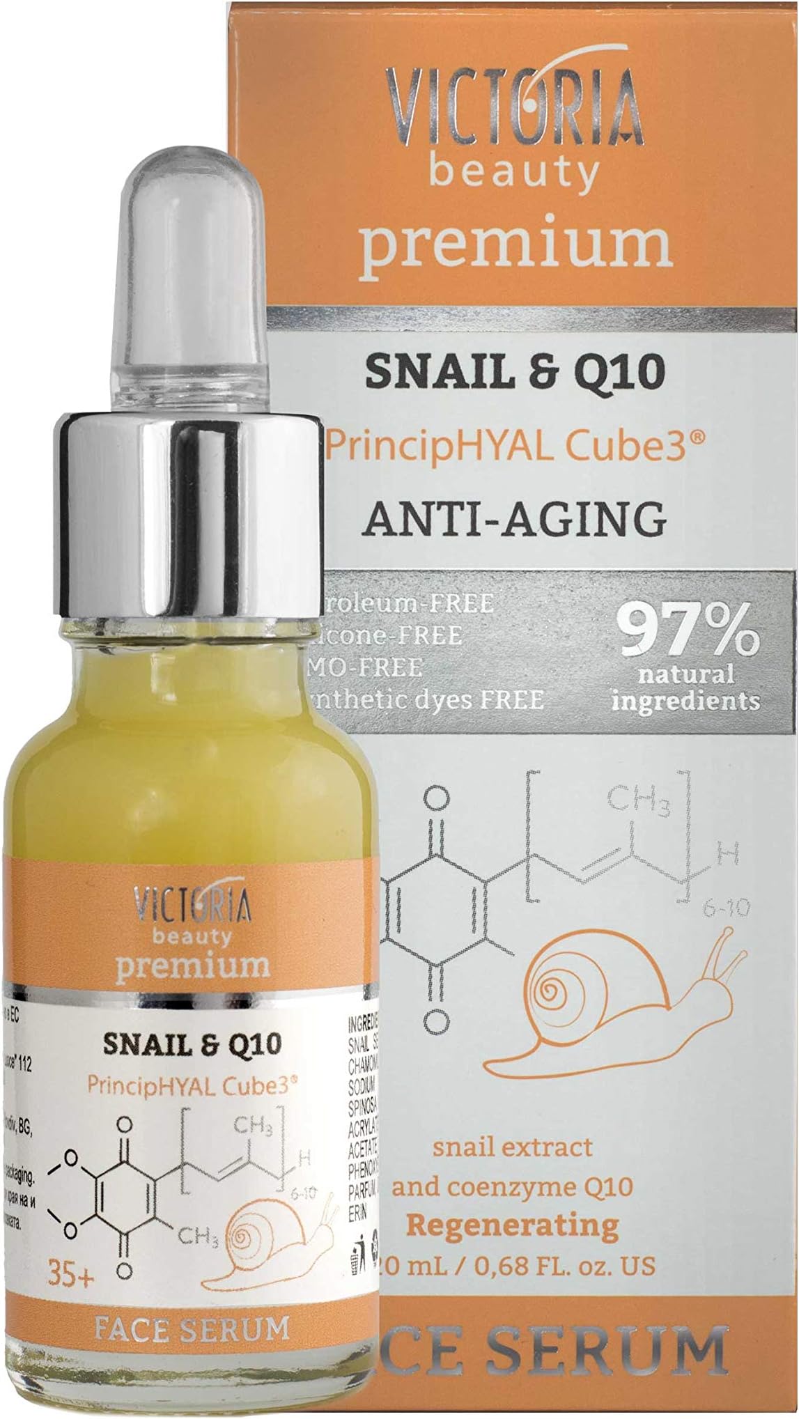 Victoria Beauty PREMIUM - Anti Aging SNAIL, Q10 and HYALURON Natural Face Serum for Women with Maturing Skin (Age 35+) – Anti-wrinkle Serum with Organic Snail Extract, Q10 Coenzyme and Hyaluronic Acid