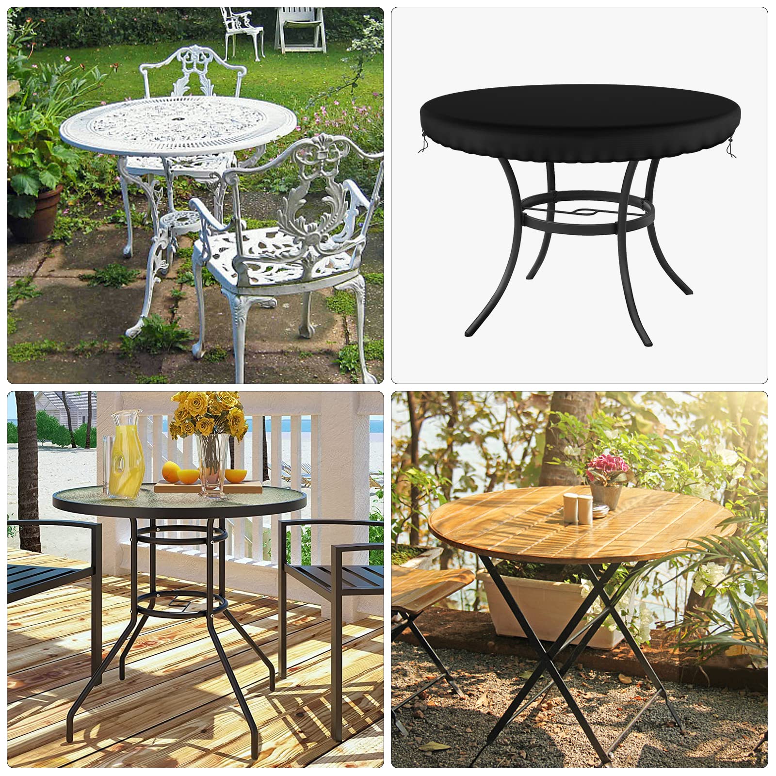 Housse Ronde Imperméable Pour Table De Jardin 94 Cm - Protection Extérieure Noir Oxford 600D