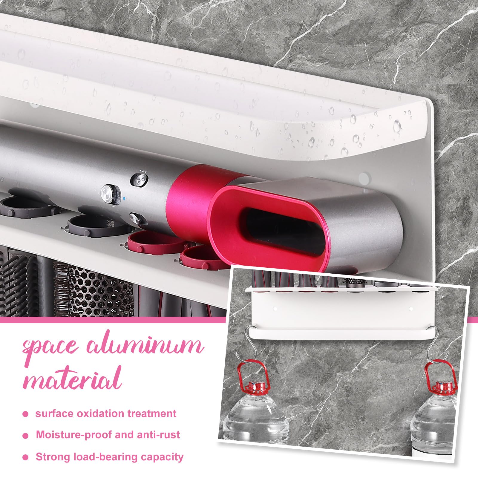 Halterung für Dyson Airwrap, Wandhalterung mit Schrauben und Kleber für Dyson Airwrap, Halterung ohne Bohren für Dyson Airwrap, Aufbewahrung für Dyson Airwrap (Weiß)