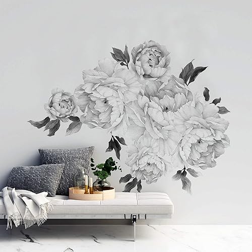 Murwall Floral Peony Wall Decal Black and White Florals Removable Peel and Stick Monochrome Flower Bouqet Wall Sticker Livingroom Entryway disponible en Yaxa Colombia