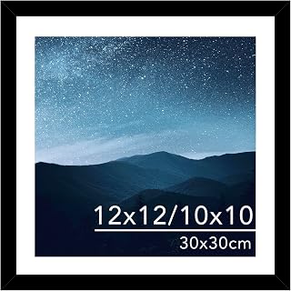 12x12 Black Picture Frame with Mat for 30x30cm Diamond Art Painting - Fits 10x10 Photos, Shatterproof Plexiglass, Wall Hanging