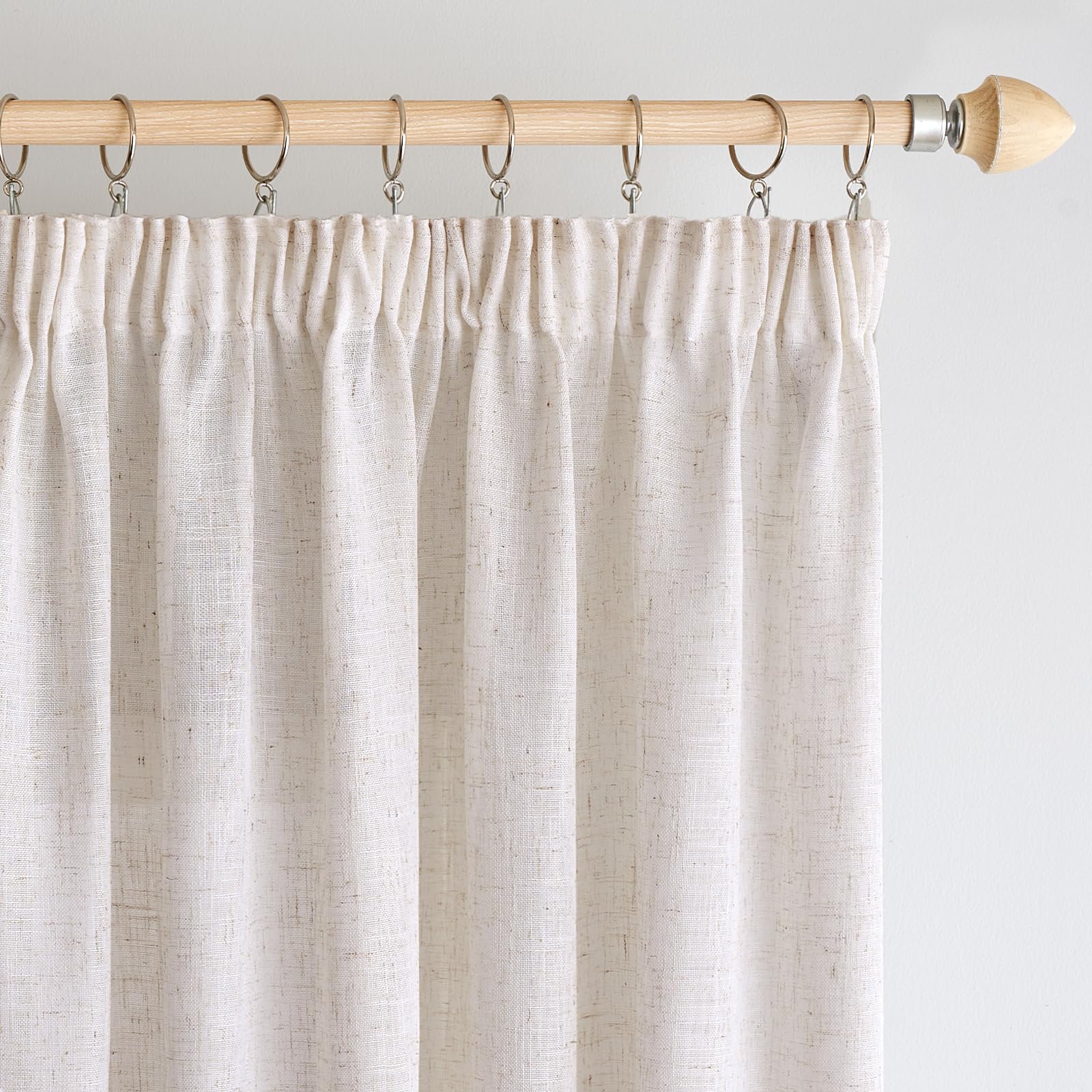 Woaboy Tende per Interni Lino Fettuccia 2Pz 140x270cm Bianco sbiancato | Tessuto effetto lino traslucido, tende decorative per soggiorno e camera da letto, filtrano la luce.