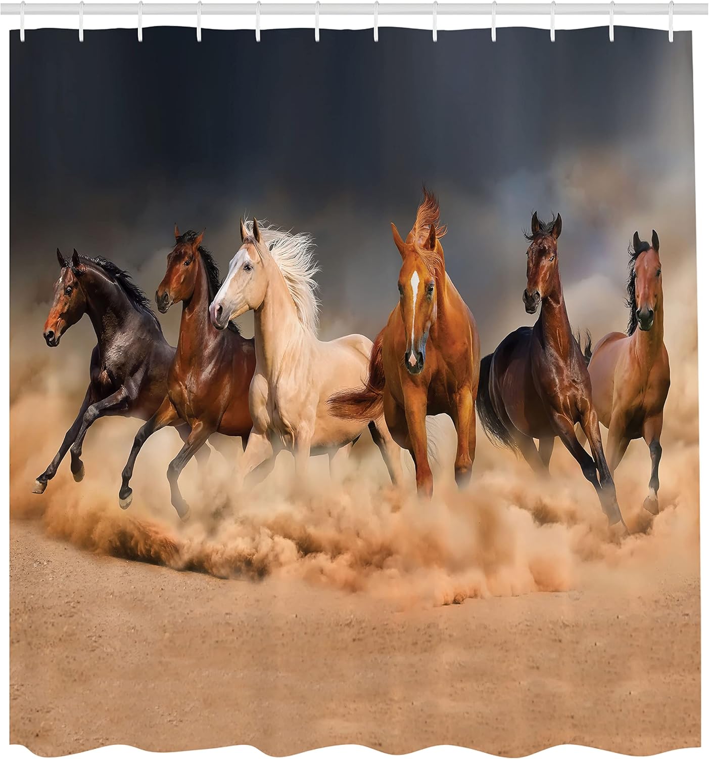 Ambesonne Horse Shower Curtain, Equine Themed Animals Galloping in The Sand Running Horses Pattern, Cloth Fabric Bathroom Decor Set with Hooks, 69" W x 70" L, Brown Sand Brown