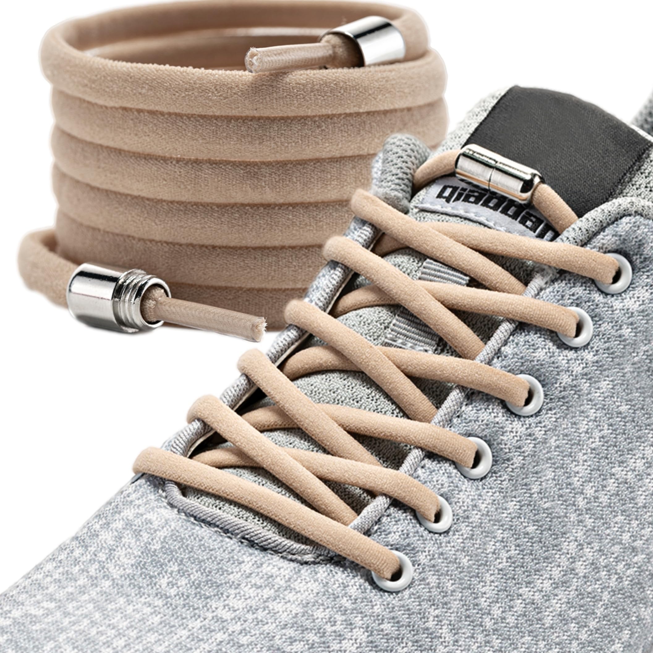 LaceHype - Premium Schnürsenkel ohne binden, elastischeSchuhbänder mit Metallkapseln, 1 oder 2 Paar - CP2 - mit Kapseln für Sneaker, Laufschuhe, Sporschuhe (Beige, 2P)