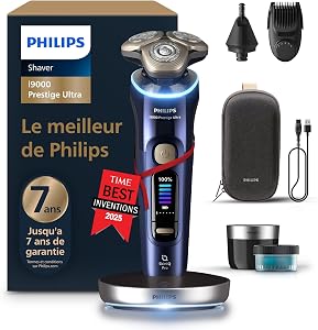 Philips Rasoir i9000 Prestige Ultra, Rasoir électrique 100% étanche, Technologie Skin IQ Pro, Système Triple Lift & Cut, Lames de précision NanoTech rotatives 360°, 5 modes de rasage, XP9401/38