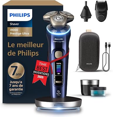 Philips Rasoir i9000 Prestige Ultra, Rasoir électrique 100% étanche, Technologie Skin IQ Pro, Système Triple Lift & Cut, Lames de précision NanoTech rotatives 360°, 5 modes de rasage, XP9401/38
