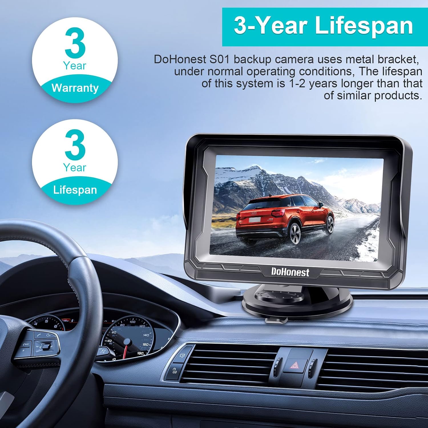 DoHonest Car Backup Camera Easy Installation - DIY Parking Lines Clear Night Vision Truck Rear View Camera 4.3" Monitor Kit HD 1080P Waterproof License Plate Reverse Cam for Pickup Minivan S01