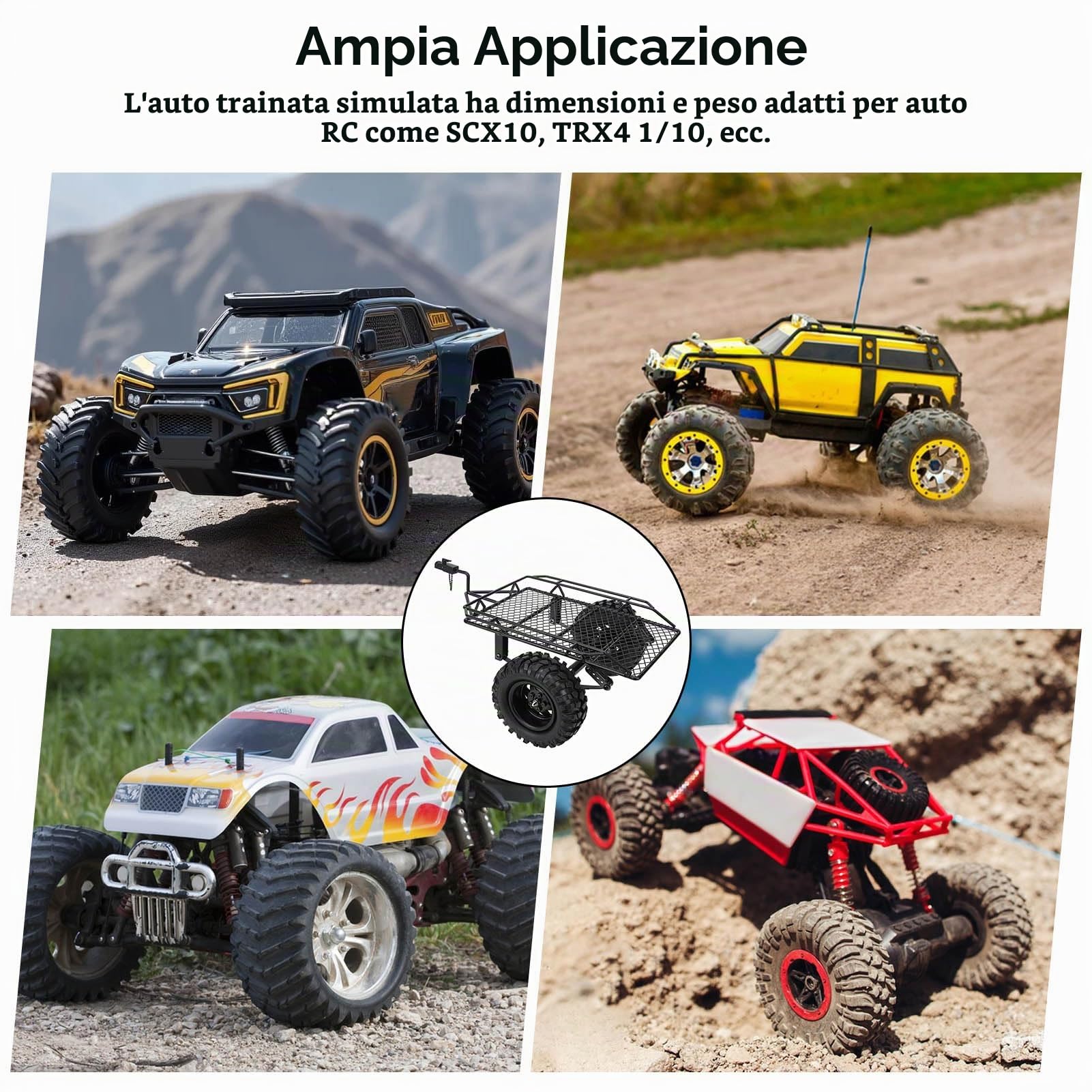 Rimorchio RC, rimorchio Benna RC in Metallo Simulazione Auto da trascinamento Mini rimorchio Nero Trasporto Dietro l'auto per TRX4 D90 SCX10 CC01 1/10 Parti Fai da Te