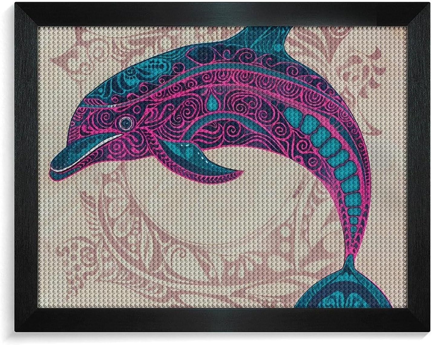 Dolphin Sea Animals Printed Diamond 5D Painting Kit 16x20in DIY Full Drill Craft with Tools for Home Wall Decor Gift Blackwood 50 * 40cm