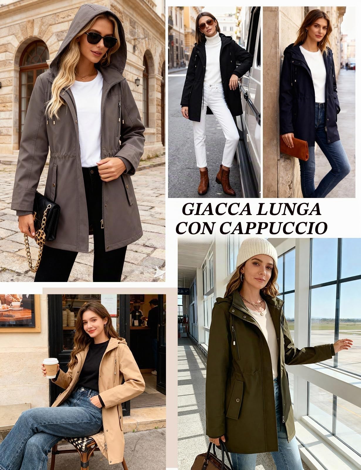 Tuopuda Giacche Donne Cappotto Leggera Utility Giubbotto Casual Giacca con Cerniera Cappuccio Outdoor Primaverile Autunno
