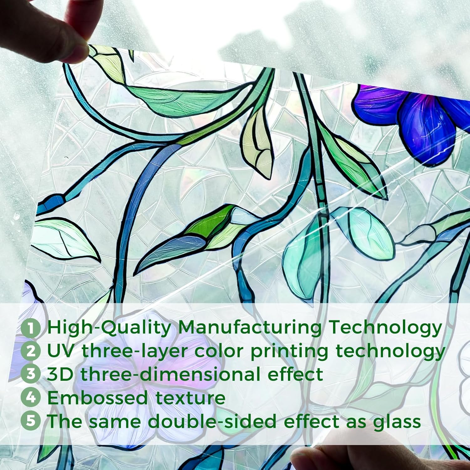 Window Privacy Film Stained Glass Static Cling - Removable Decorative Rainbow Window Tint with Iridescent Effect for Heat Blocking & Anti UV | for Home & Car Stickers