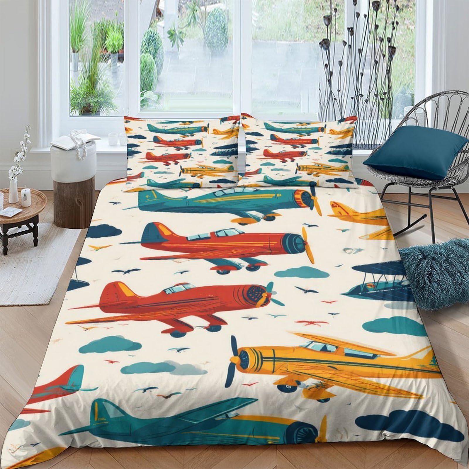 Ctjqhvkz Style-10 3D Printed Vintage Airplane Fitted Sheet Microfiber Soft Breathable Colorful Aircraft Bed Cover For Bedroom Dorm Mattress Protection Decor Single（135X200cm）