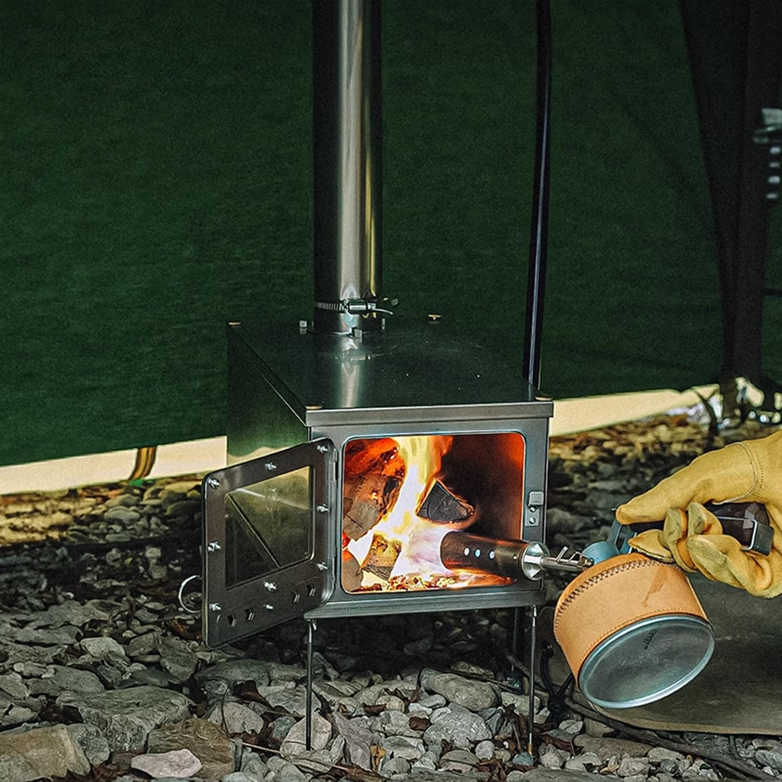 Cucina a Legna da Campeggio Realizzato in Titanio Puro Valvola Regolabile Stufa a Legna da Campeggio con Borsa per Il Trasporto Adatto per Bollire L'acqua e Riscaldare