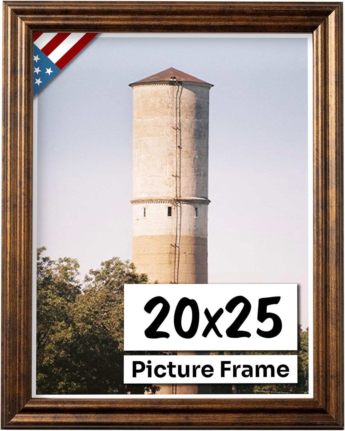 Vintage Rustic Bronze 20x25 Picture Frame .75" Inch Wide - Farmhouse Decor for Wall Handmade Solid Wood Frames with Preinstalled Hangers and UV Blocking Plexiglass 25x20 Frame