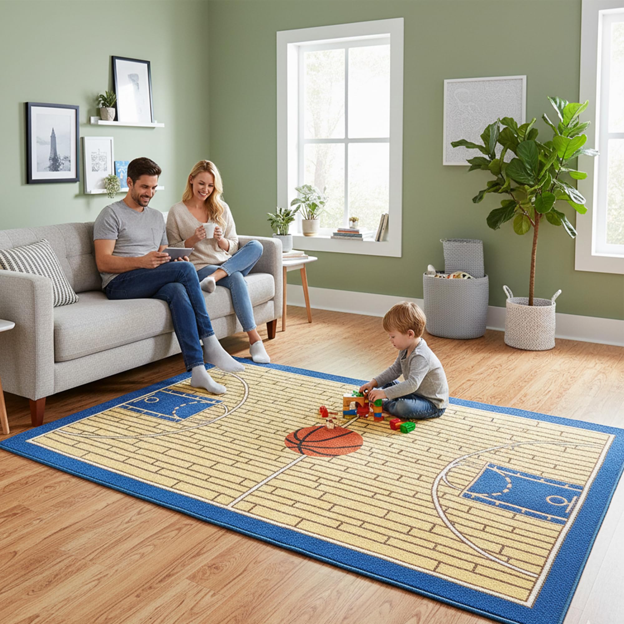 Furnish my Place 695 Basketball Blue Kid Play Area Rug for Bathroom | Playroom & Kindergarten Classroom | Basketball Court | Modern Decor | Blue (3'3"