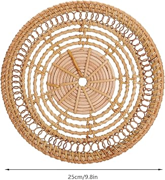 Rattan Wall Basket Decoration,Hanging Woven Basket Wall Decor,Handcrafted Round Flat Seagrass Baskets,Wicker Coasters, Woven Coasters for Drinks (Rattan circle25cm)