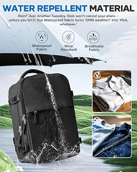 WONHOX Vacuum Seal Travel Backpack with Air Pump Compression Vacpack Waterproof Carry On Backpack for Travel Women men with Vacuum System Laptop Airlines Approved Daypack Space Saver Bags Black