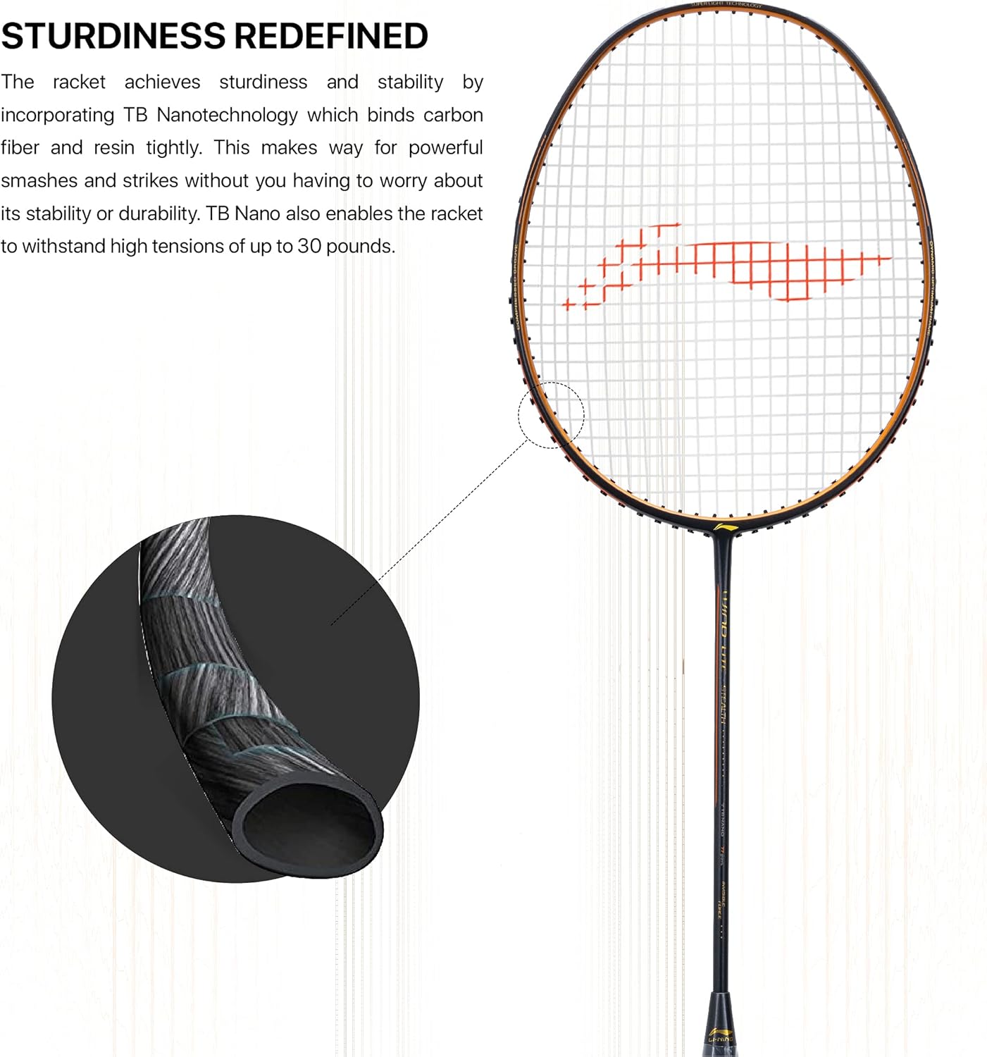 Li-Ning Wind Lite Stealth Carbon Fibre Strung Badminton Racket with Free Full Cover (Powered By Windstorm)