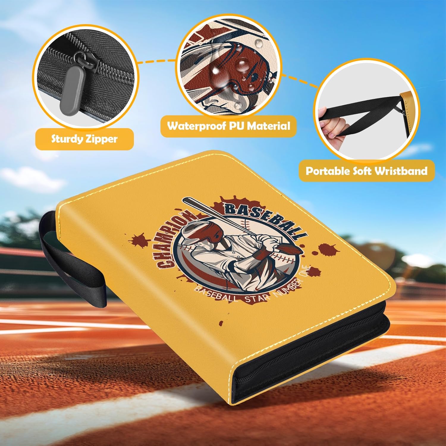 Baseball Card Binder, 900 Pockets Sport Trading Cards Album Holder Football Card Collector with 50 Removable Pages, Double Sided Display Sleeves Storage Basketball Cards Gift for Boys And Girl Yellow