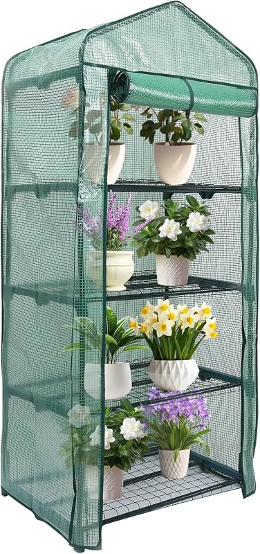 MaxWorks 4-Tier Portable Walk-in Greenhouse – 27" x 19" x 63" – Tall Mini Plant Grow House with Clear PE Cover & Steel Frame – Indoor/Outdoor Shelter for Seedlings, Herbs, or Flowers (51962)