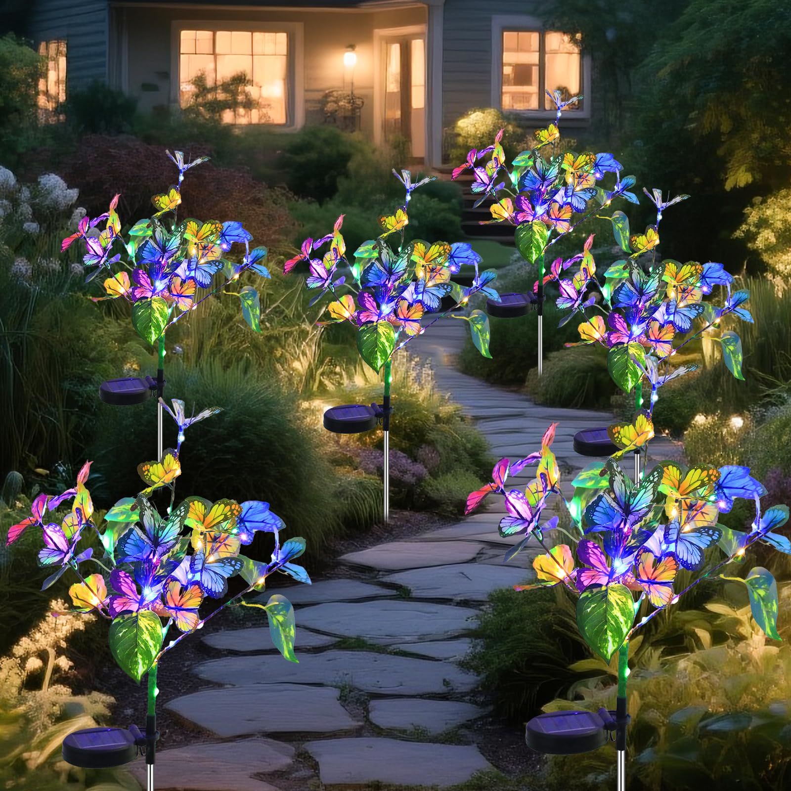 Aureate Horizon Solar Garden Lights Outdoor Waterproof Solar Lights 6 Pack with New Upgraded 40 LED 18 Butterfly Outdoor Lights for Yard Outside
