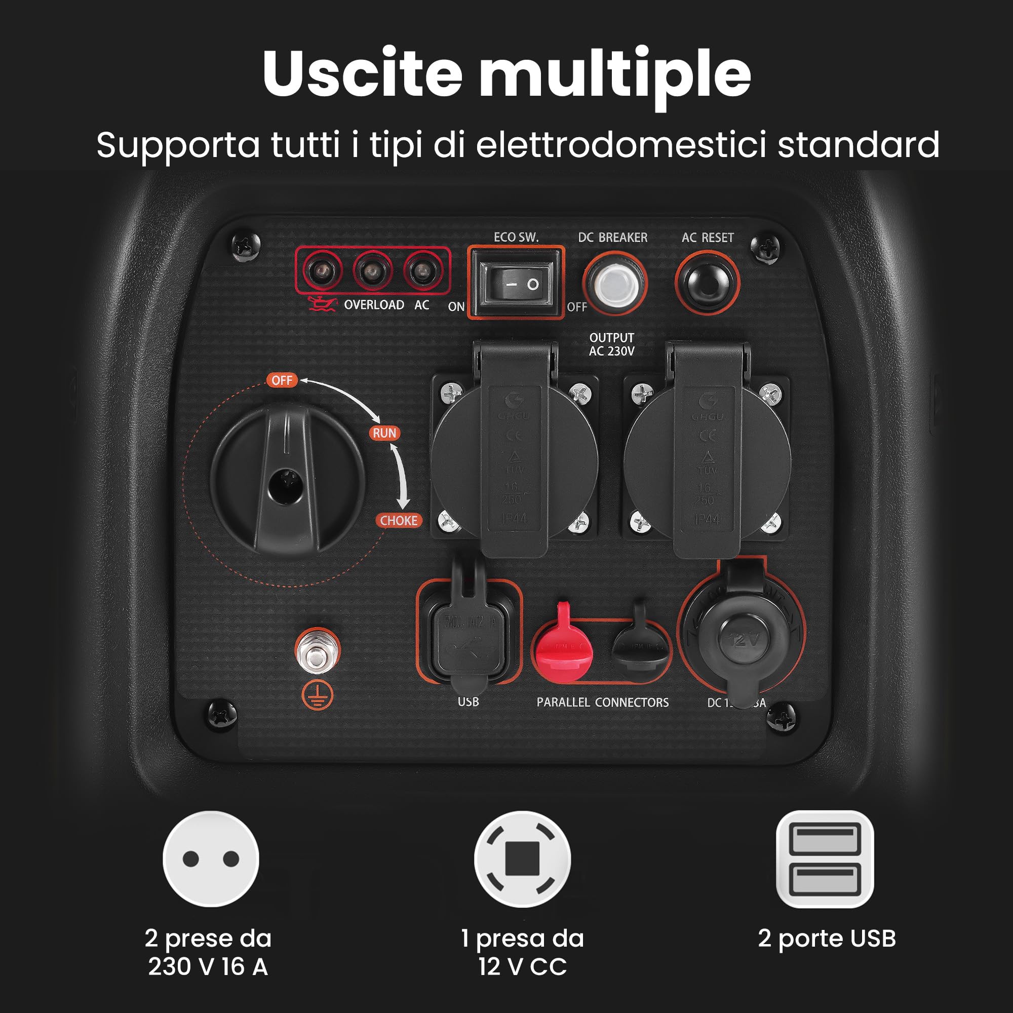 maXpeedingrods Generatore di Corrente 3500W Silenziato Portatile Per Camper | Benzina 4 Tempi con 2 prese da 230 V / 2 USB / 1 presa da 12 V CC, Modalità ECO Per RV, Camper e Emergenze