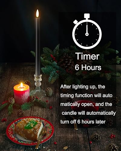 Miniatura 2 de Willuck Velas cónicas sin llama con temporizador velas LED negras de 10 pulgadas parpadeantes velas de ventana de mecha de llama 3D que funcionan