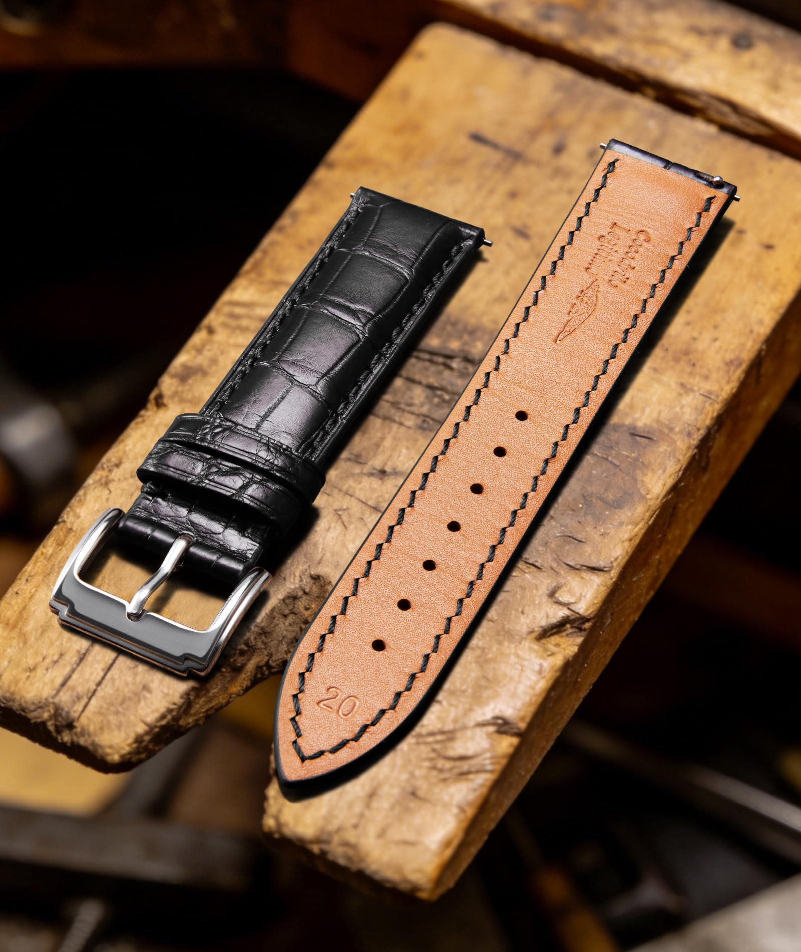 BINLUN Cinturino in Coccodrillo Pelle 12-24mm, Cinturini Orologio in Alligatore per Uomo Donne Cinturino Cuoio