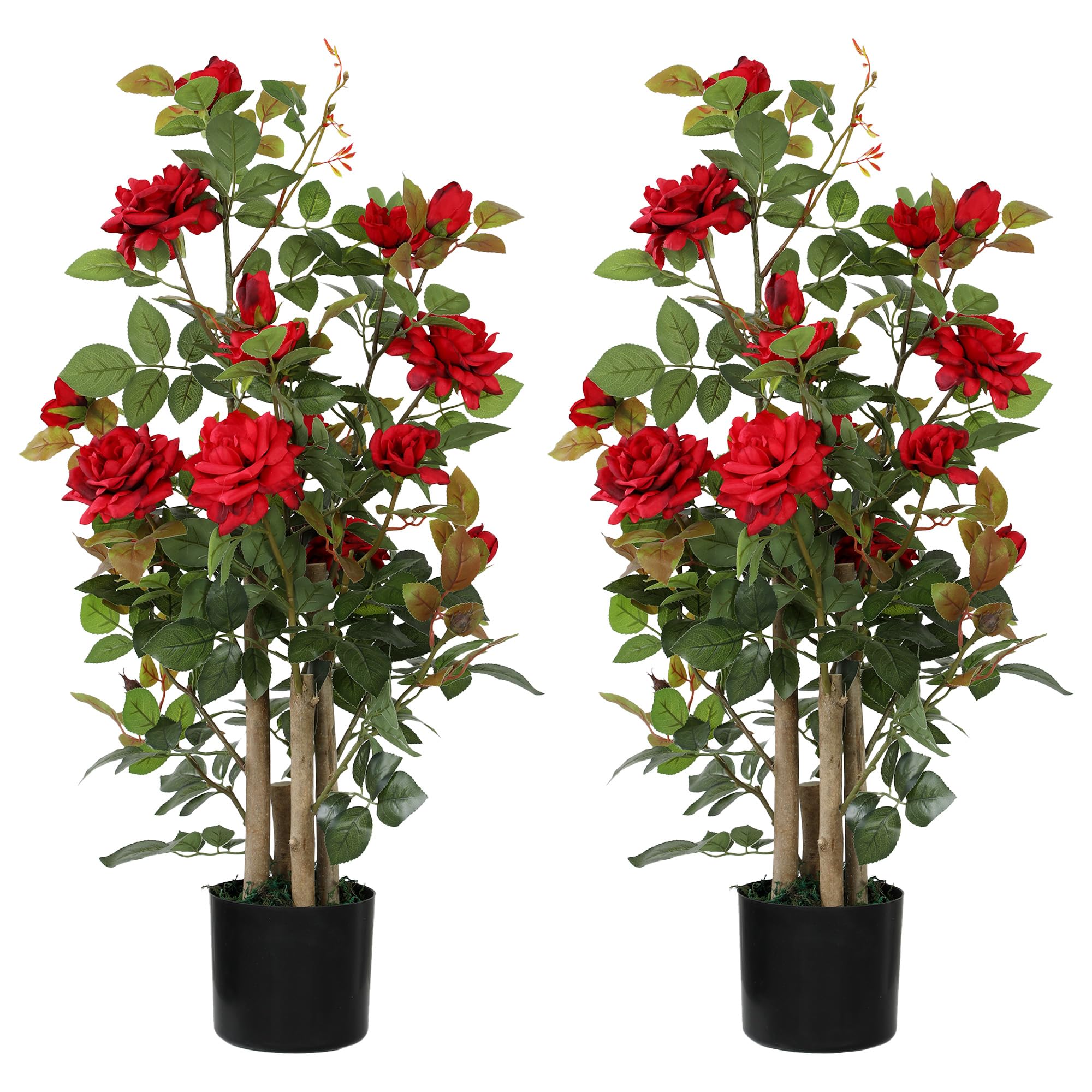 HOMCOM Artificial Rose Tree Set of 2 with 344 Silk Leaves & 17 Flowers in Red