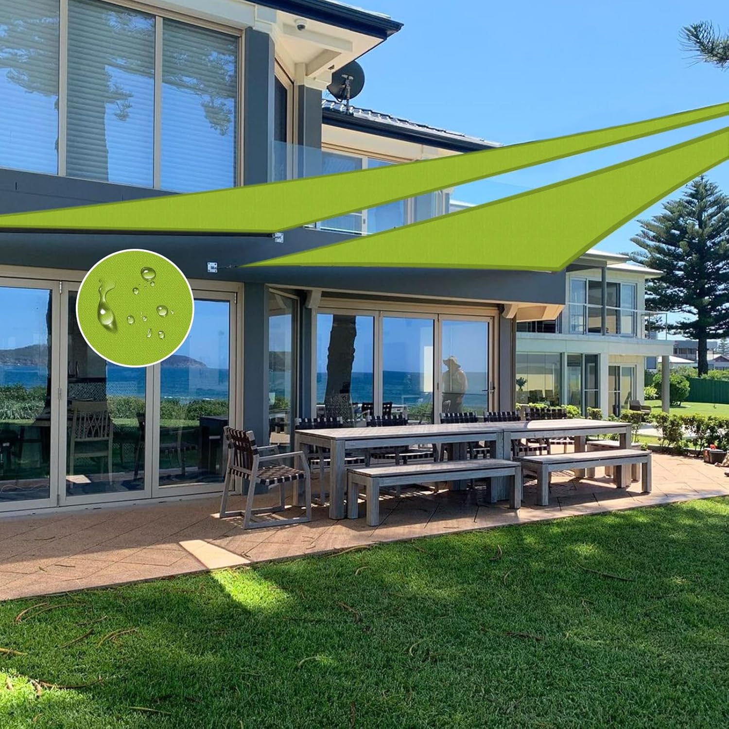 Shade Sail Waterproof Sun Canopy Triangle 13'x 13' Sails UV Block for Patio Backyard Lawn Yard in Color Green