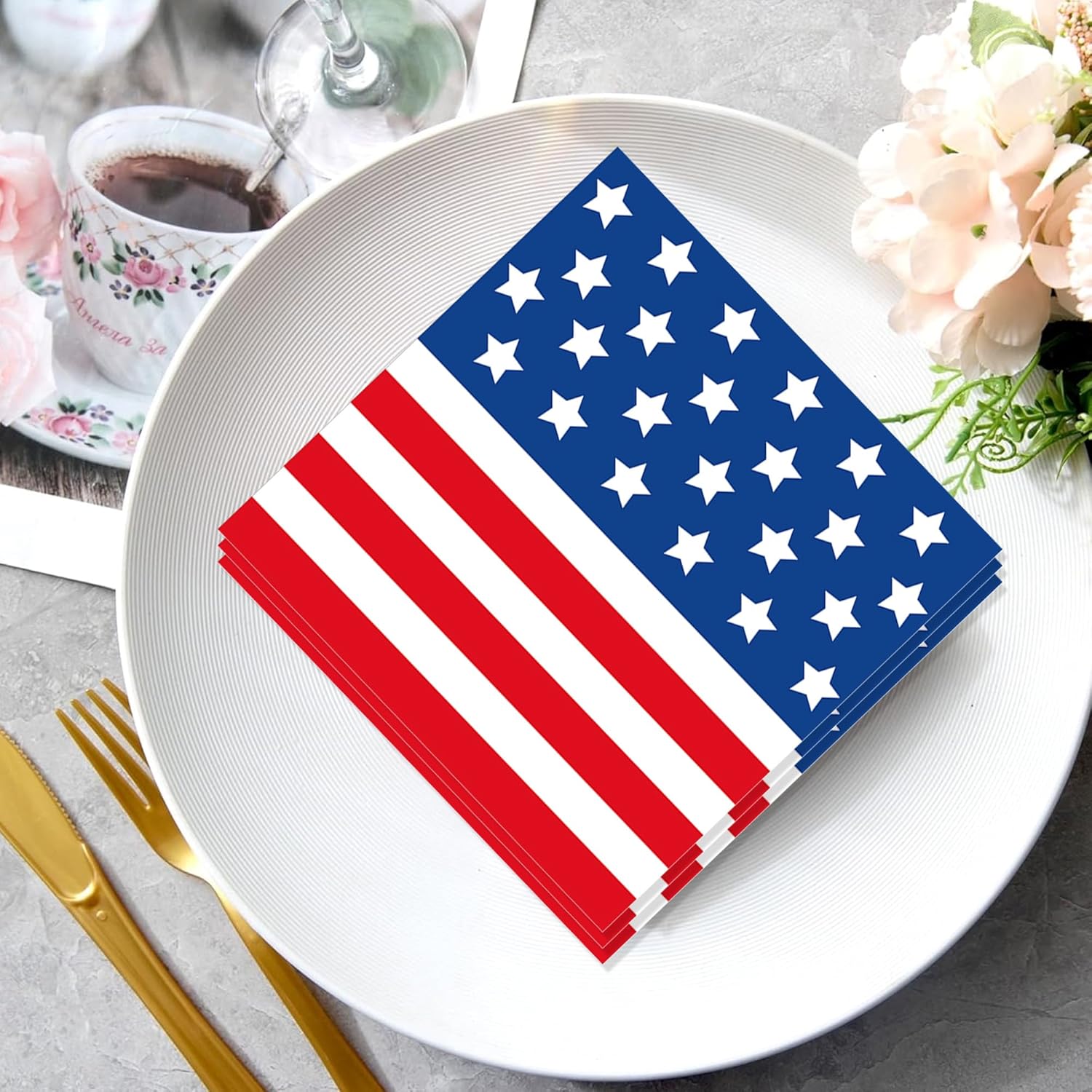 CC HOME American Flag 4th Of July Birthday Paper Plates Napkins National Day Disposable Tableware Set Party Supplies Election Day Theme Dinnerware Sets Serves 24 Guests for Party Plates Napkins 88PCS
