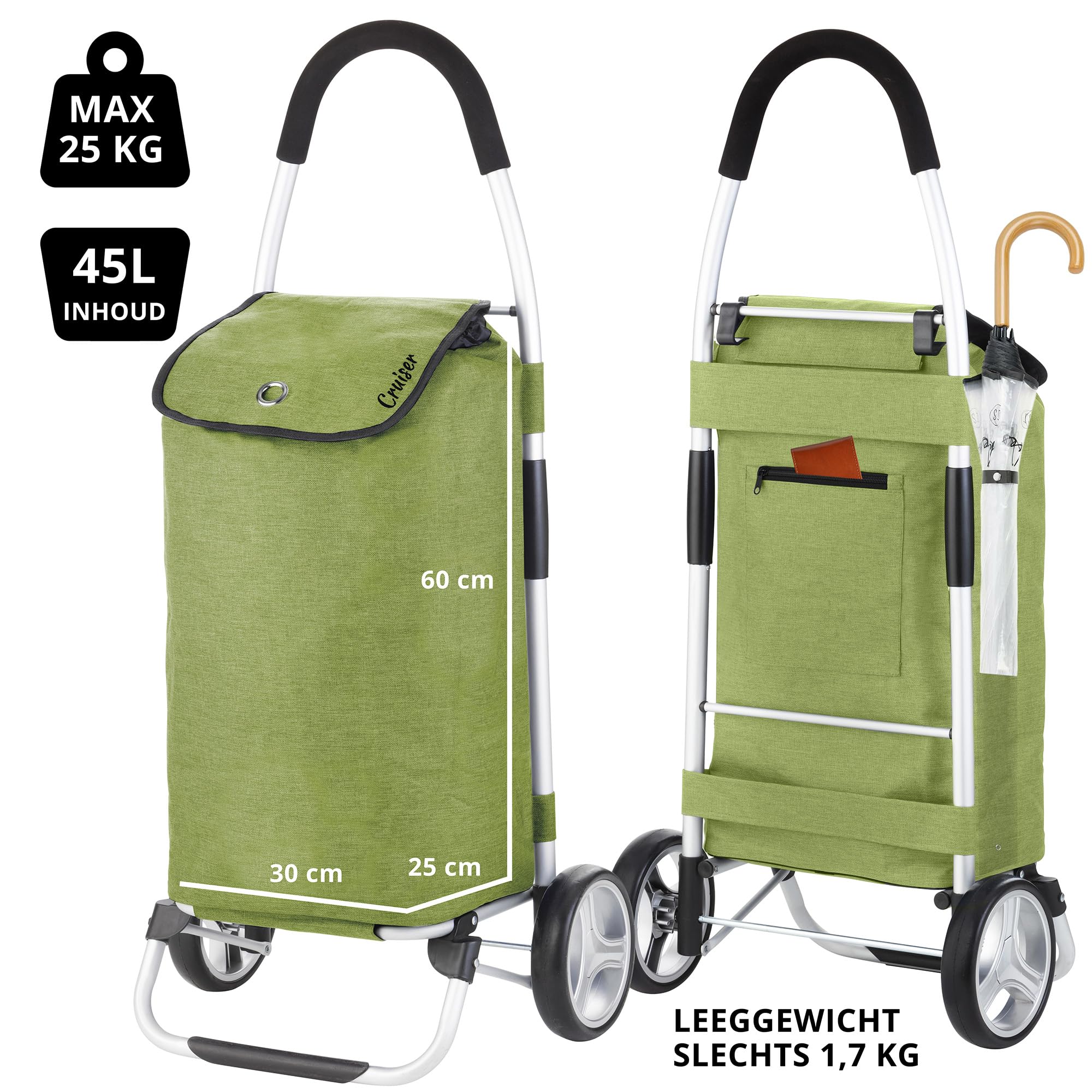 Cruiser Pliable Chariot de Course 45L Caddie à 2 Roues Vert
