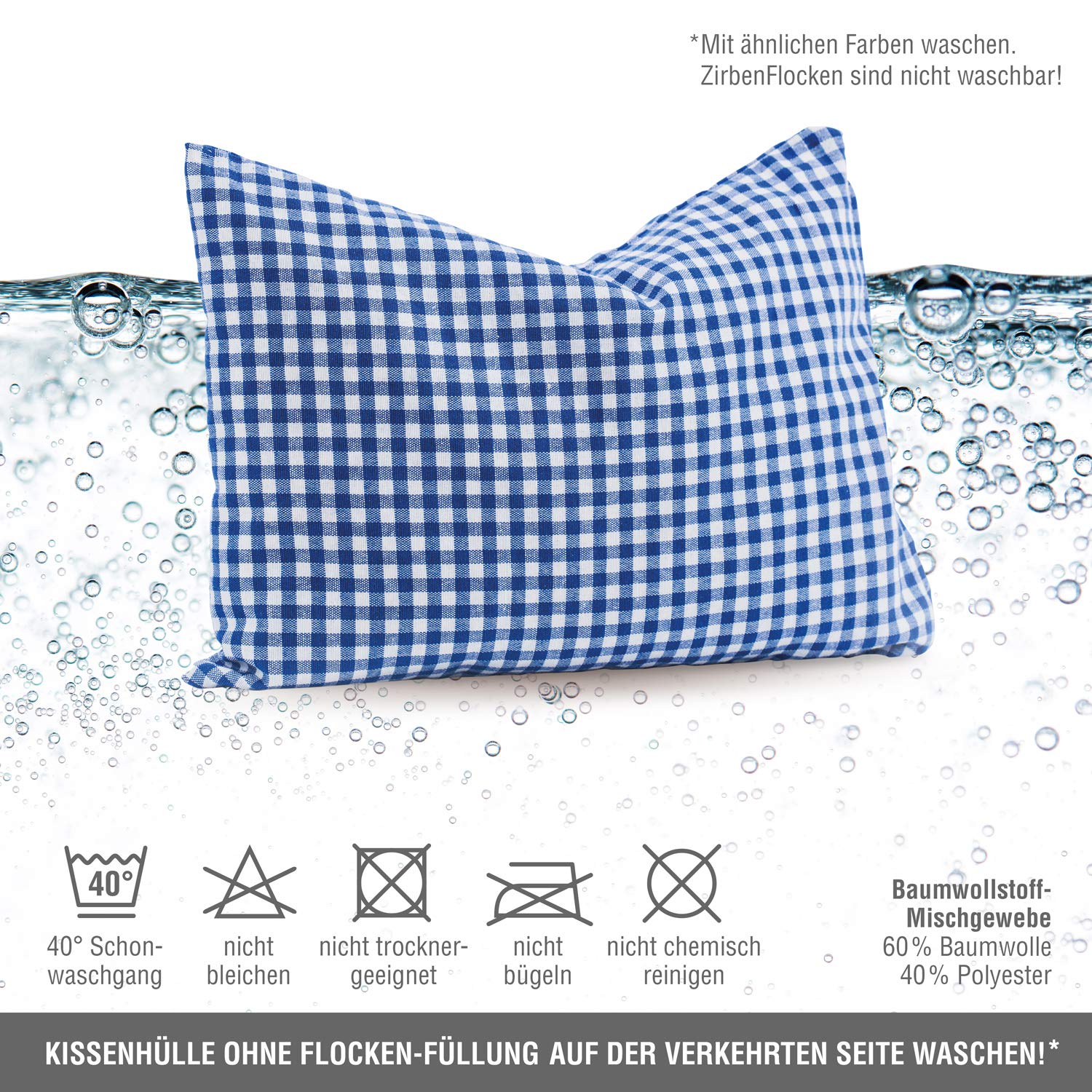 Zirben Familie - Conocido en el comercio especializado y la hostelería • Cojín de pino a cuadros azules • Cojín decorativo suave y aromático de 30 x 20 cm • Cojín decorativo relleno
