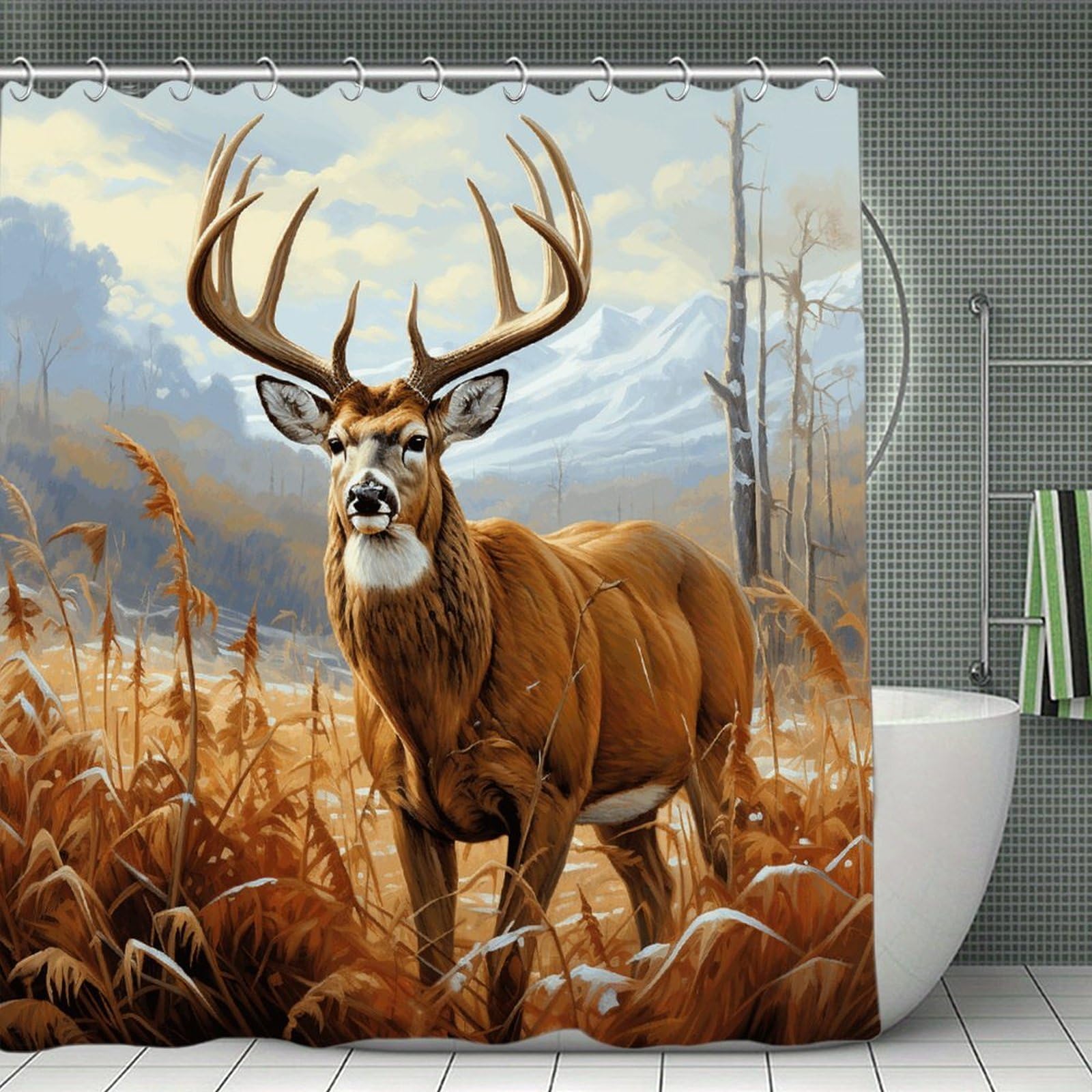 VstaDank Buck Deer Shower Curtain Light-Weight Blackout Bathroom Curtain Washable Shower Liner 71x71 Inch Bath Curtain with Metal Holes Bathtub Bath Room