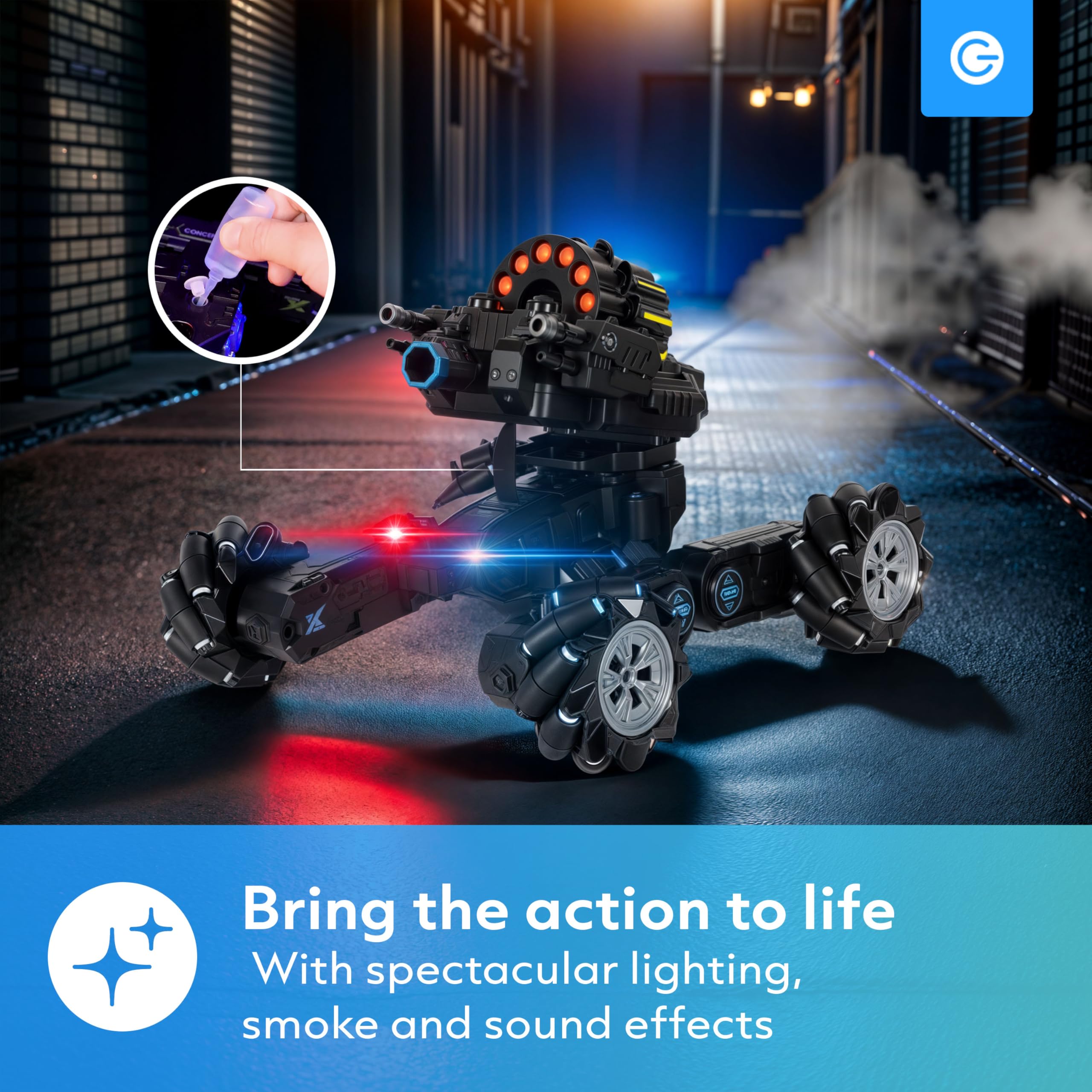 Silvergear® Carro Armato Telecomando + 12 Proiettili | Macchina Telecomandata per Bambini con Rotazione a 360° e Musica | Macchina Radiocomandata per Regali di Natale | Compatibile con Dardi Nerf