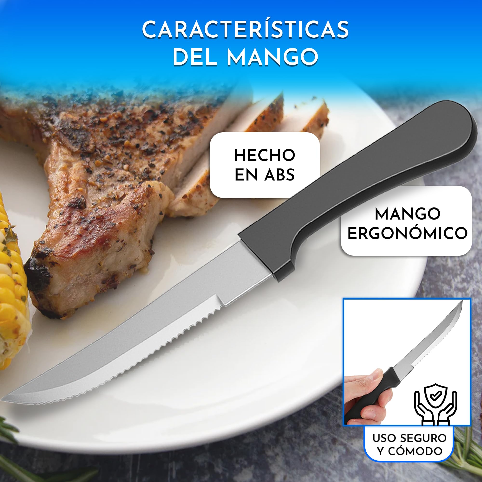 Cuchillos carne mesa de acero inoxidable 24 uds – Siempre afilados con filo sierra – Corte sin esfuerzo para bistec y chuletón – Ideales para familias y restaurantes – Aptos lavavajillas