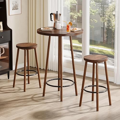 Miniatura 6 de Tribesigns Juego de mesa de bar de 3 piezas, mesa redonda de pub de 23.6 pulgadas, barra pequeña de altura para 2, juego de unidad de bar industrial