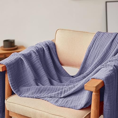 Miniatura 6 de Simple&Opulence Manta de muselina de algodón para cama, sofá, manta de gasa tejida de punto con borlas, suave, ligera, acogedora, prelavada,