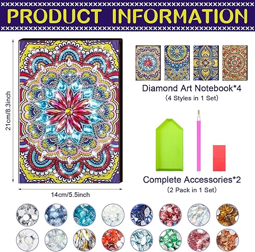 Miniatura 2 de Ctosree Paquete de 4 cuadernos de pintura de diamantes 5D, kits de pintura de diamantes de flores, arte y manualidades de cuero para adultos, kit de