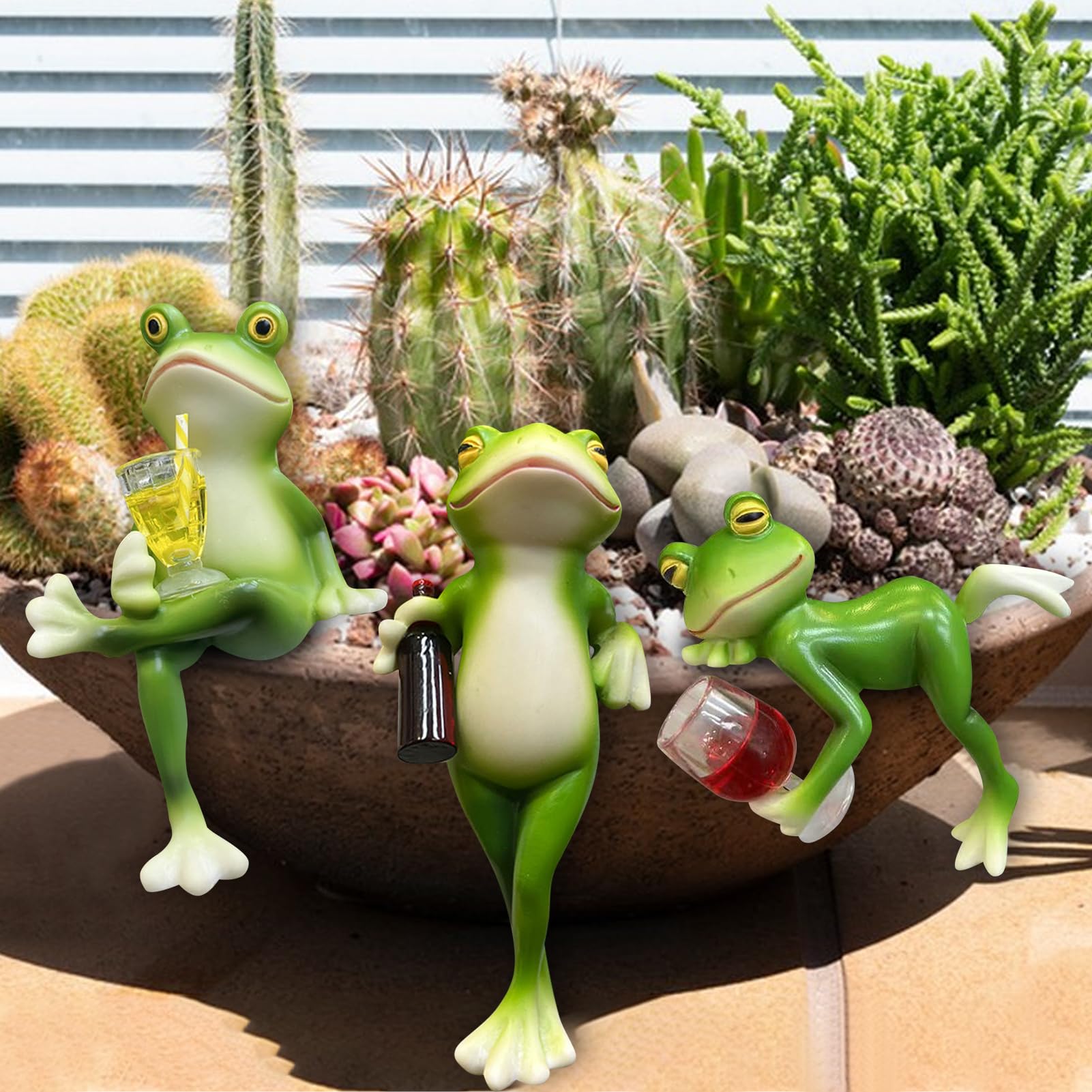 Frosch Figuren Teichdeko Miniteich Frosch Garten Deko für Draußen Wetterfest Harz Gartenfigur Blumentopf Hängend Osterdeko Gartendeko Statue Für Kantenhocker Frühling Dekoration Geschenk(3 Stück)