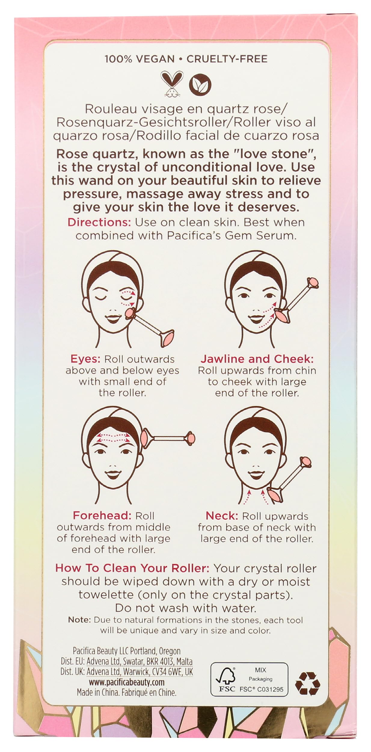 Pacifica Beauty Rosenquarz Gesichtsroller für Gesicht, Augen, Hals, Körpermuskulatur, Entspannung & Behandlung von feinen Linien und Falten, Gesichtsschönheitsroller Hautpflege-Werkzeuge