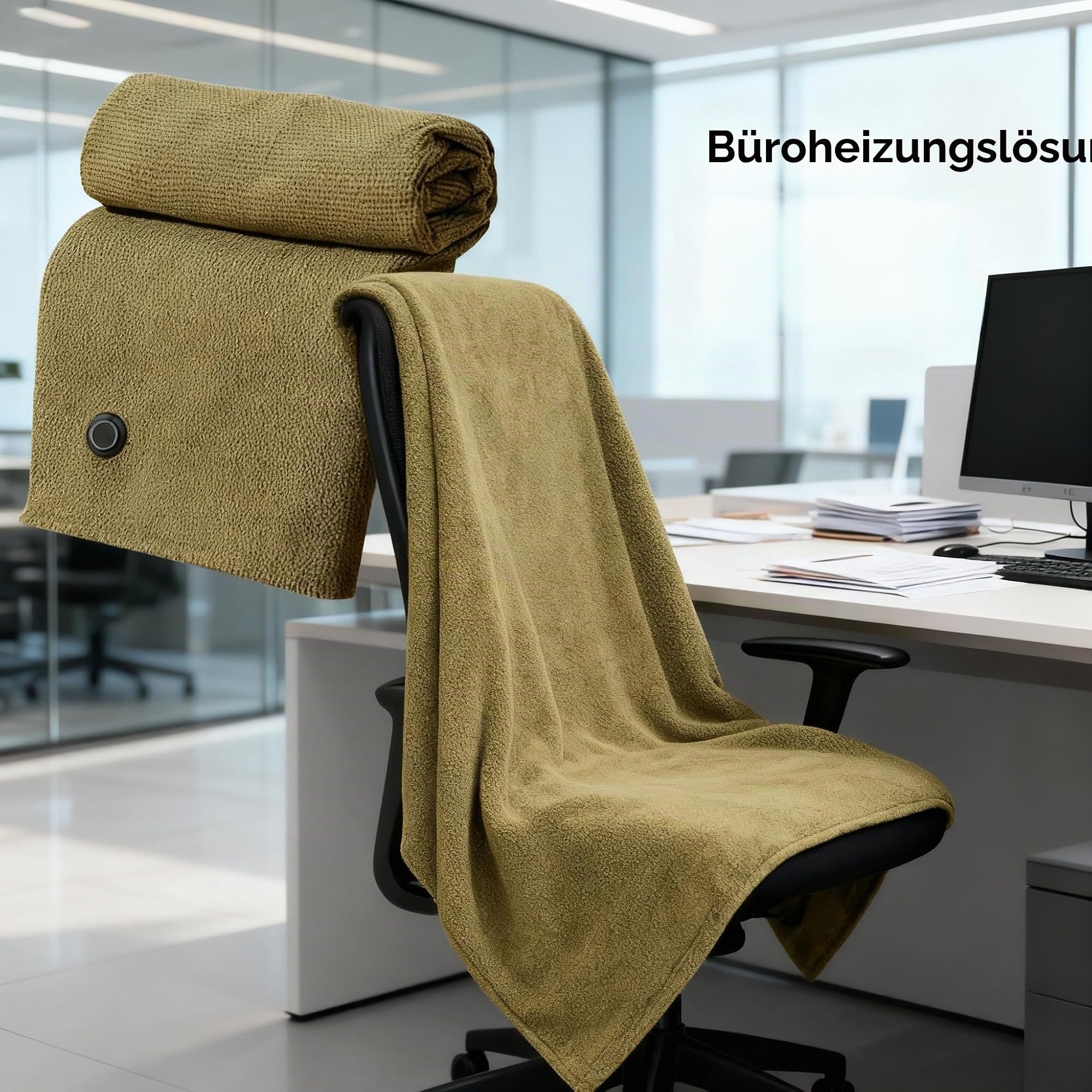 Heizdecke mit Akku Kabellos, 150x80cm Elektrische Heizdecke USB mit 3 Heizung, Wärmedecke Elektrisch Kabellos, Tragbare Beheizte Schals für Büro, Reisen, Camping, Schnelle Erwärmung (Grün)