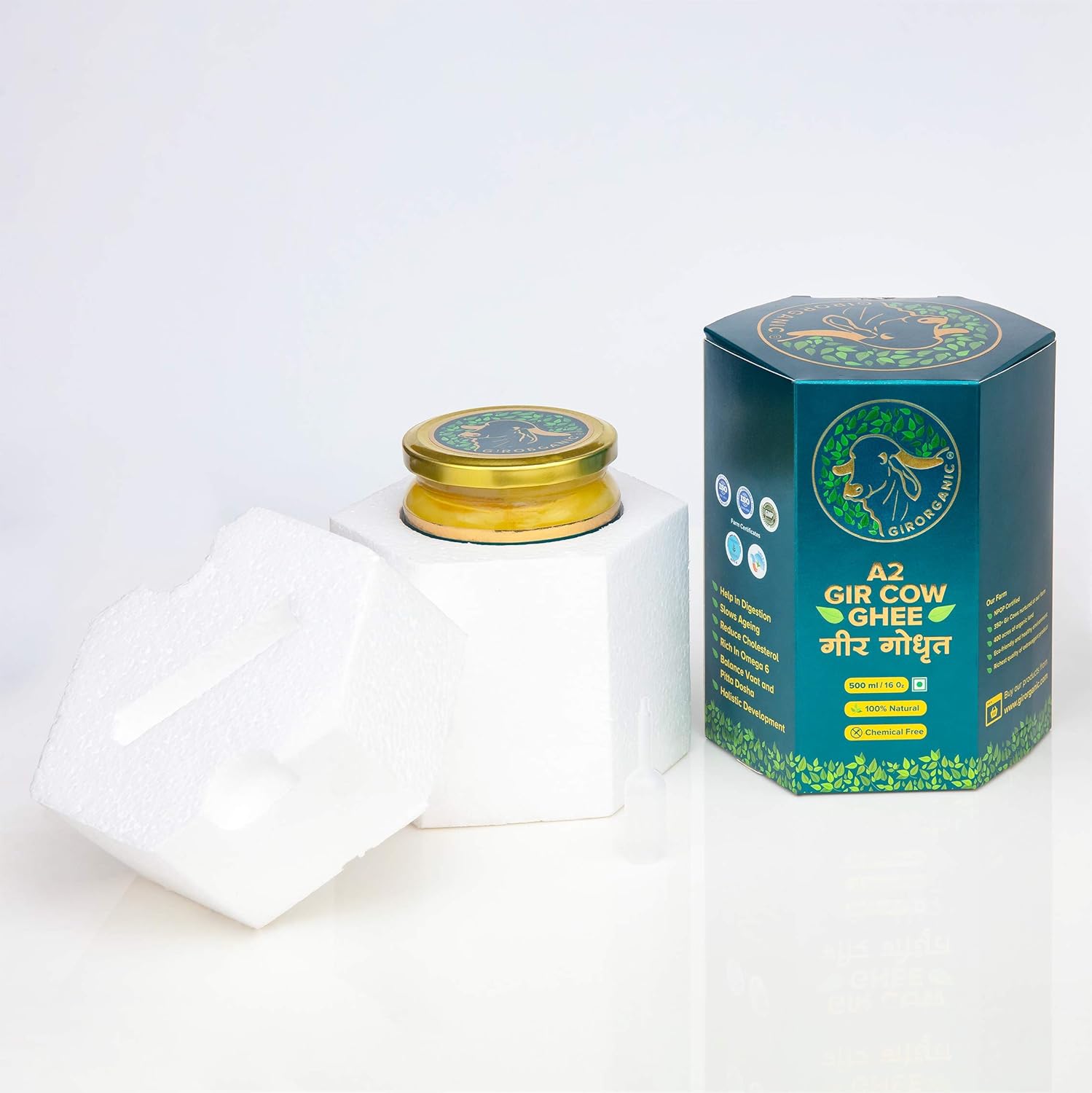 GirOrganic Grass Fed A2 Ghee | Clarified Butter (16 Oz) - Unsalted Gir Cow Ghee Butter - Organic Ghee Oil - Pasture Raised, Lactose-Free 16 Oz