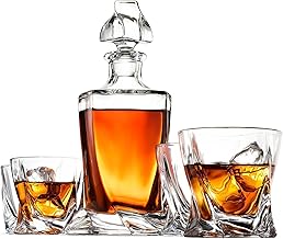 5-Piece European Style Whiskey Decanter and Glass Set - With Magnetic Gift Box - Exquisite Quadro Design Liquor Decanter & 4 Whiskey Glasses - Perfect Whiskey Decanter Set for Scotch Alcohol Bourbon.