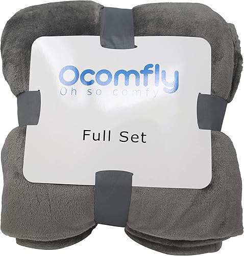 Miniatura 6 de Ocomfly Juego de manta y almohada tamaño matrimonial, manta de forro polar de primera calidad con 2 fundas de almohada completas a juego. Acogedor,