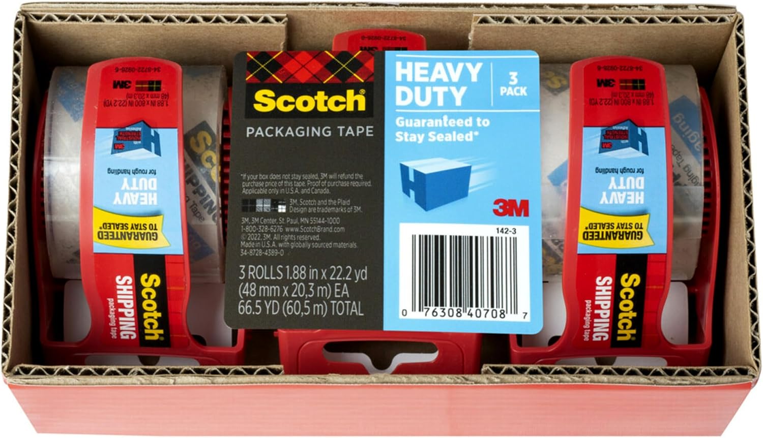 Shipping Bundle of Scotch Heavy Duty Shipping and Moving Packing Tape,1.88 in x 22.2 yd, 3 Rolls with Dispensers + Scotch Cushion Lock Protective Wrap, 12 in x 50 ft