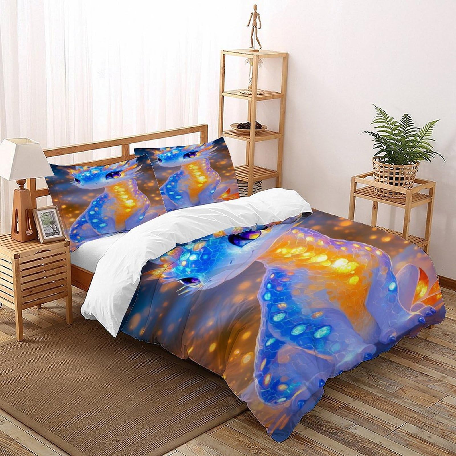Dragon Sparkles Bedding Set Theme Bedspread Animal Theme Marine Animal Space Theme Duvet Cover Set Chic Breathable Quilt Cover for Boys&Girls with Pillowcase Super King（260x220cm）